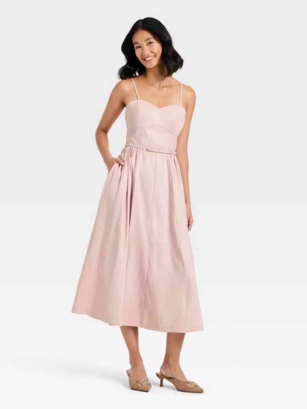 a new day Sweetheart Neck Midi Dress in Blush Pink